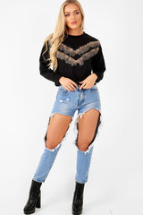 Black Feather Chevron Sweatshirt - Maysen