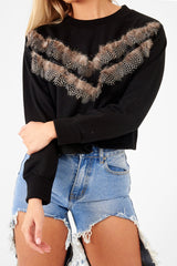 Black Feather Chevron Sweatshirt - Maysen