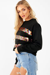 Black Multi Sequin Stripe Sweatshirt - Nadina