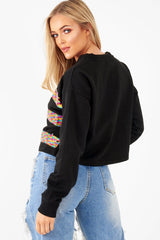 Black Multi Sequin Stripe Sweatshirt - Nadina