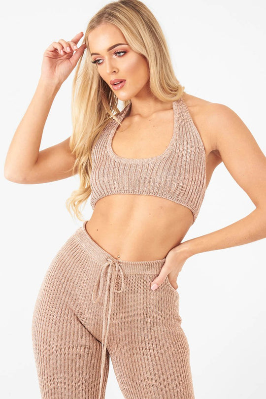 Rose Gold Metallic Halter Neck Bralet - Nyella