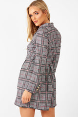 Red Black Check Wrap Blazer Dress - Emry