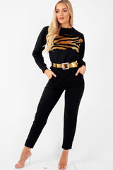 Black Faux Fur Tiger Print Front Cropped Jumper  - Suzie