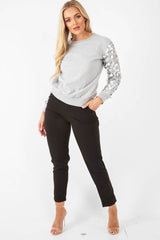 Grey Sequin Sleeve Sweatshirt  - Tasmin