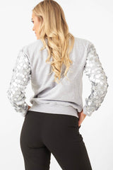 Grey Sequin Sleeve Sweatshirt  - Tasmin