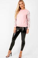 Pink and Silver Sequin Sleeve Sweatshirt  - Tasmin