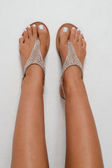 Rose Gold Embellished Split Toe Sandals - Jewel