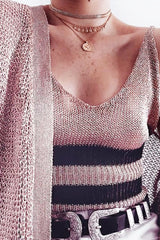 Rose Gold Shiny Two Stripe Crop Top- Natacha