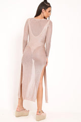 Rose Gold Knitted Cut Out Midi Dress - Loria