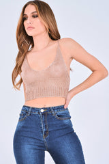 Rose Gold Metallic Knit Plunge Bralet - Railee
