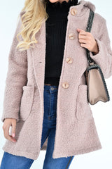 Rose Borg Button Front Hooded Coat - Idaliz