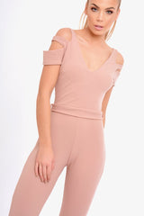Pink Cold Shoulder Cut Out Jumpsuit - Pria