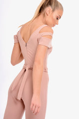 Pink Cold Shoulder Cut Out Jumpsuit - Pria