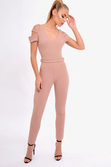 Pink Cold Shoulder Cut Out Jumpsuit - Pria