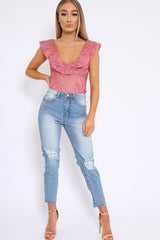 Rose Lace Plunge Frill Bodysuit - Maelani