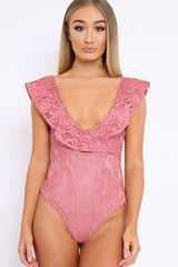 Rose Lace Plunge Frill Bodysuit - Maelani