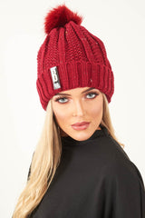 Wine Glitter Chunky Knit Bobble Hat - Rubie
