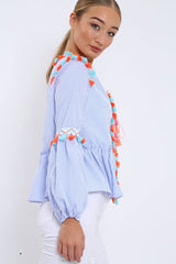 Blue Pinstripe Shirt with Tassel detailing - Roseanna