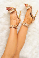 Rose Gold Metallic Frill Strap Heels - Ellia