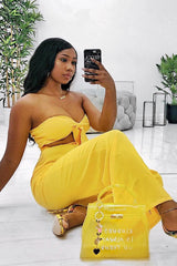 Yellow Tie Front Bandeau Wide Leg Trouser Co-Ord - Roselia