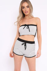 Black And White Striped Ribbed Bandeau And shorts Co-Ord - Rosella