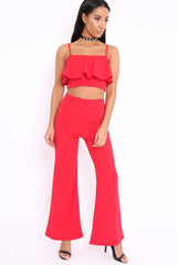 Red Cami Trouser Two Piece Set - Roselle
