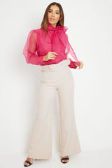 Pink Mesh Balloon Sleeve Blouse - Elvina