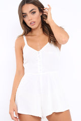 White Chiffon Playsuit with Spotted Texture Detail - Rosemary