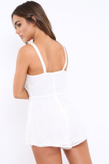 White Chiffon Playsuit with Spotted Texture Detail - Rosemary