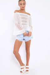 White Sheer Bardot Blouse - Rosey