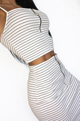 White Stripe Ring Zip Front Mini Skirt And Bralet - Rosi
