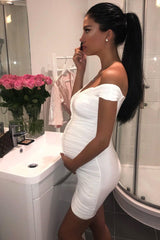 White Ruched Slinky Lace Up Dress - Rosina