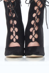 Black Pointed Lace Up Heels - Rosine