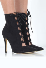 Black Pointed Lace Up Heels - Rosine