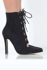 Black Pointed Lace Up Heels - Rosine