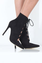 Black Pointed Lace Up Heels - Rosine