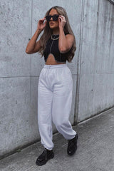 Black Ribbed Notch Contrast Stitch Crop Top - Rinnah