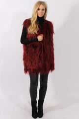 Wine Faux Fur Shaggy Gilet - Liberty