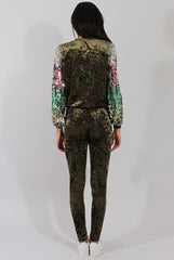 Khaki Crushed Velvet Sequined Tracksuit - Rosita