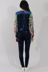 Navy Crushed Velvet Sequined Tracksuit - Rosita