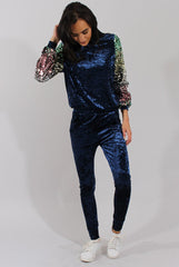 Navy Crushed Velvet Sequined Tracksuit - Rosita