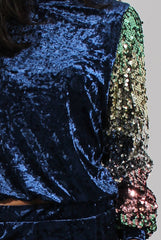 Navy Crushed Velvet Sequined Tracksuit - Rosita
