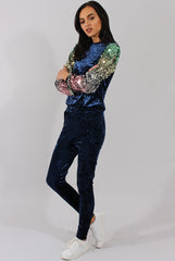 Navy Crushed Velvet Sequined Tracksuit - Rosita