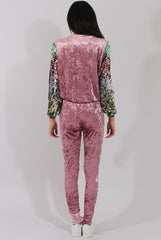 Pink Crushed Velvet Sequined Tracksuit - Rosita