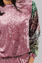 Pink Crushed Velvet Sequined Tracksuit - Rosita