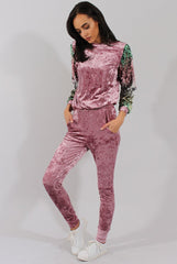 Pink Crushed Velvet Sequined Tracksuit - Rosita