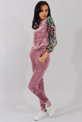Pink Crushed Velvet Sequined Tracksuit - Rosita