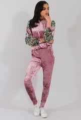Pink Crushed Velvet Sequined Tracksuit - Rosita