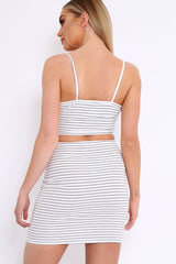 White Stripe Ring Zip Front Mini Skirt And Bralet - Rosi