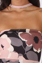 Floral Print Bandeau Choker Split Detail Jumpsuit - Rosy